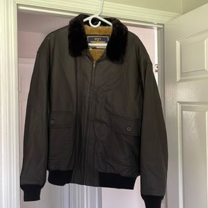 Brand new never worn mens leather navy jacket
